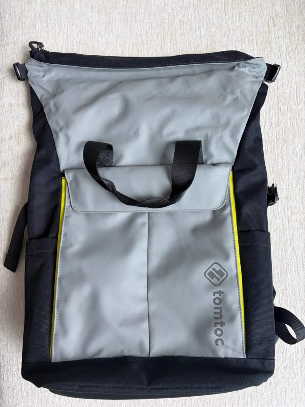 tomtoc Rolltop Laptop Backpack Gray Black Waterproof Travel Bag - Picture 3 of 8